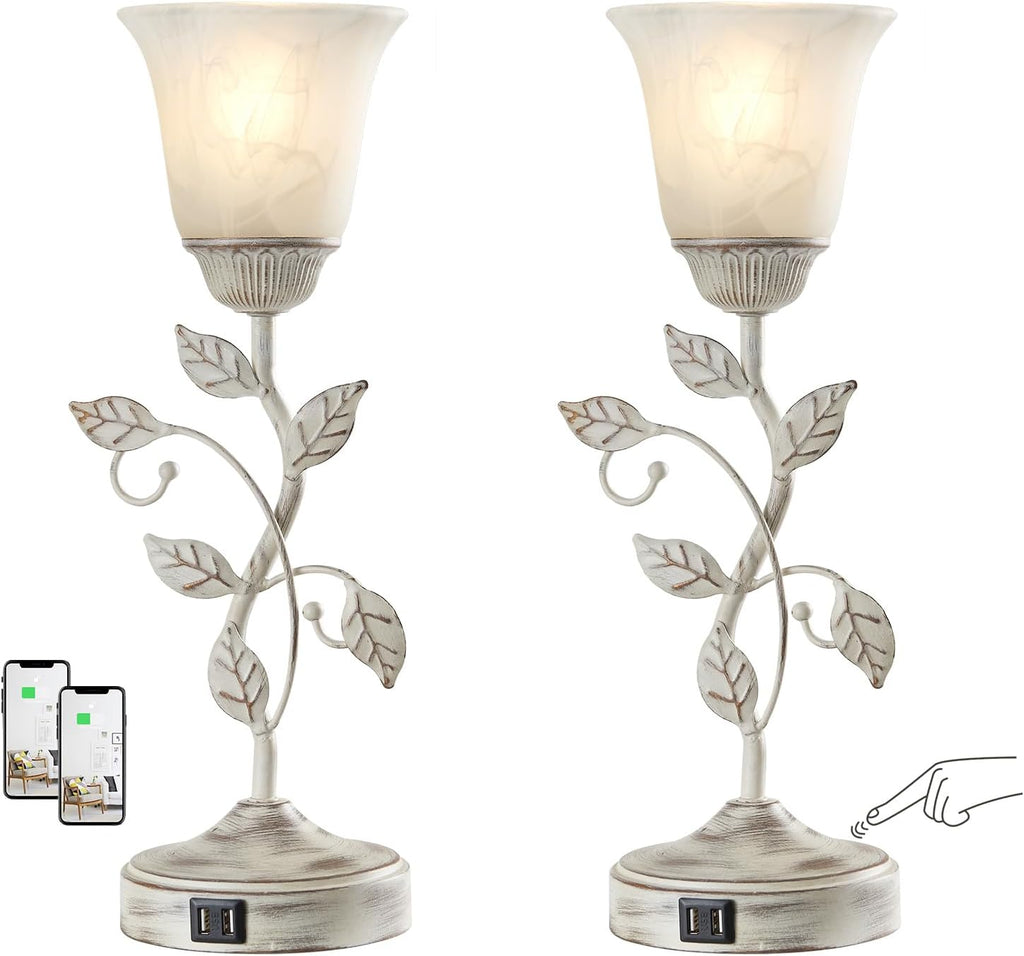Set of 2 Rustic Touch Table Lamps for Bedroom 2 USB C+A