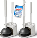 FORASTO 2Pack 2 in 1 Toilet Plunger and Brush Set,Extended Handle Plunger,Toilet Bowl Brush Plunger Set,Bathroom Cleaning Tools,Cleaning Brush,Toilet Brush Plunger Combo,Cream Grey（21inch）