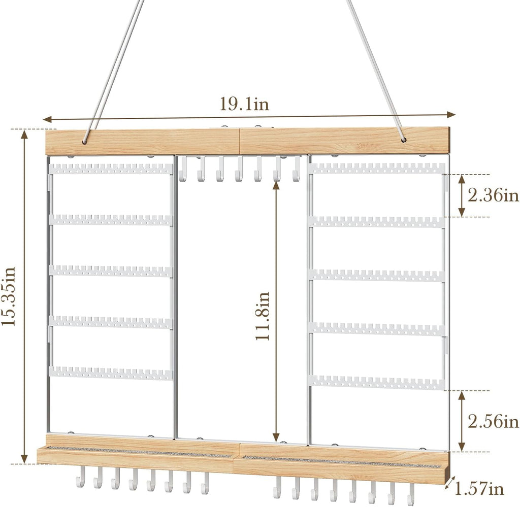 Large Rotating Hanging Jewelry Organizer, 5-Tier Wall Mounted Earring Holder for 180 Pairs, Jewelry Rack for Earrings, Necklaces, Bracelets & Rings, Necklaces, Bracelets & Rings, for Girls, White