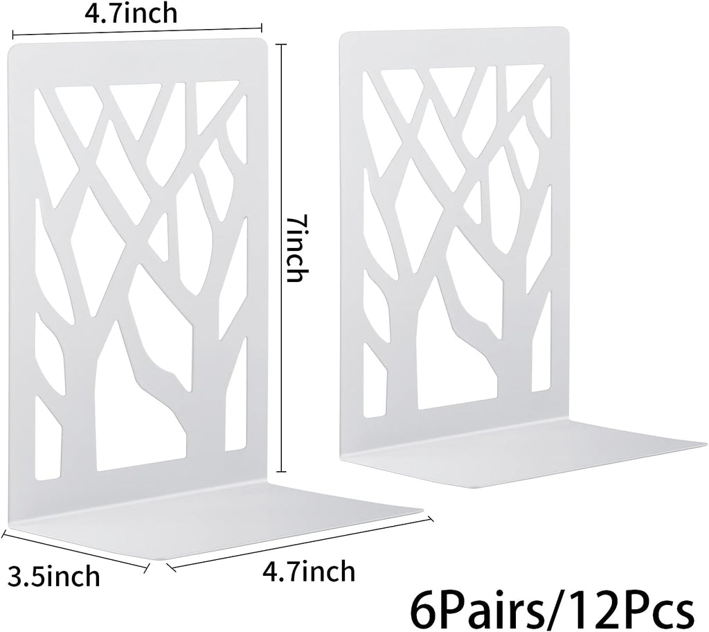 MSDADA Bookends, Book Ends for Shelves, Bookends for Office, Book Ends for Heavy Books, Book Shelf Holder Stand Home Decorative，Metal Bookend Supports, Book Stoppers, White(6 Pairs)