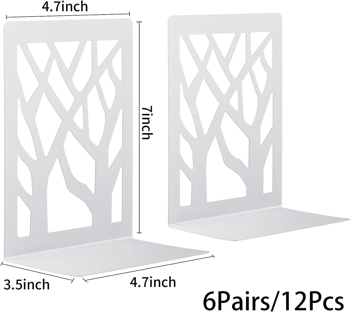 MSDADA Bookends, Book Ends for Shelves, Bookends for Office, Book Ends for Heavy Books, Book Shelf Holder Stand Home Decorative，Metal Bookend Supports, Book Stoppers, White(6 Pairs)