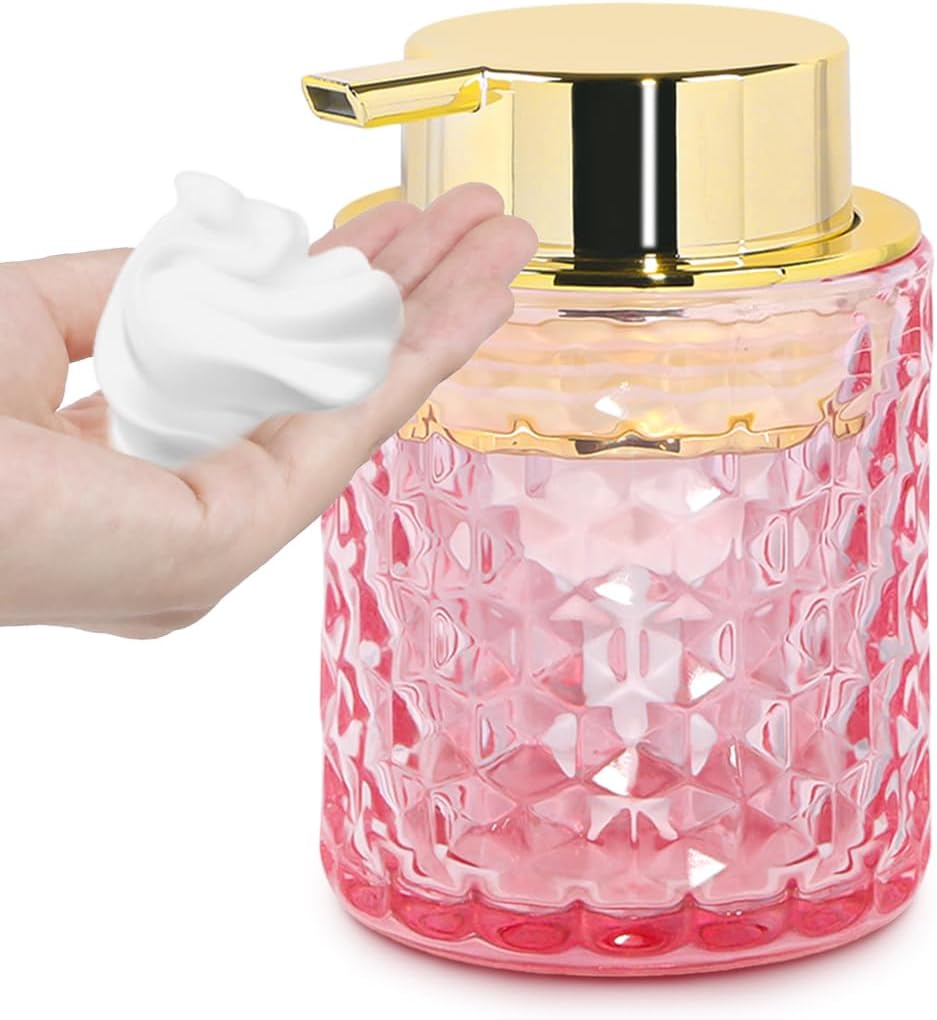 Foaming Soap Dispenser 10 Oz Pink Glass Hand Soap Dispenser