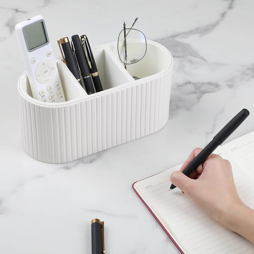 Oval Pen Holder for Desk, Remote Control Holder, Ivory