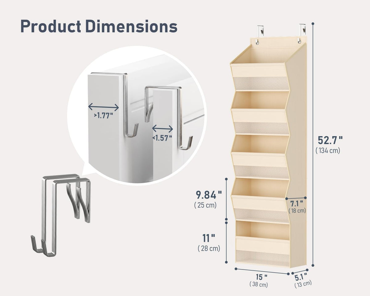 DIMJ Over the Door Organizer, 5-Shelf Hanging Organizer, Beige, 1 Pack