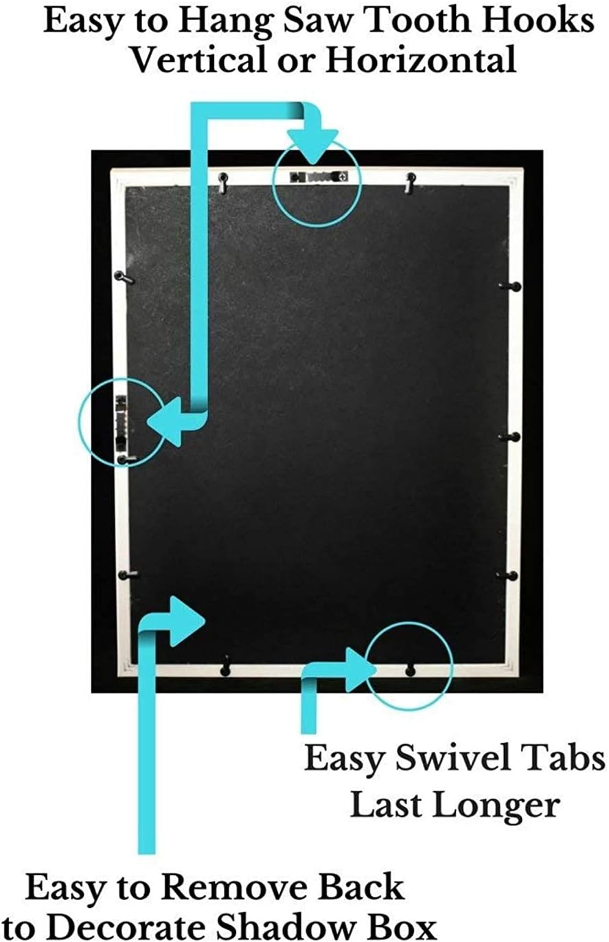 Tasse Verre 12x15 White Display Shadow Box (1-Pack) Frame w/Linen Background and 8 Stick Pins - Ready to Hang Shadowbox Picture Frame - Box Display Baby Memorabilia Wedding