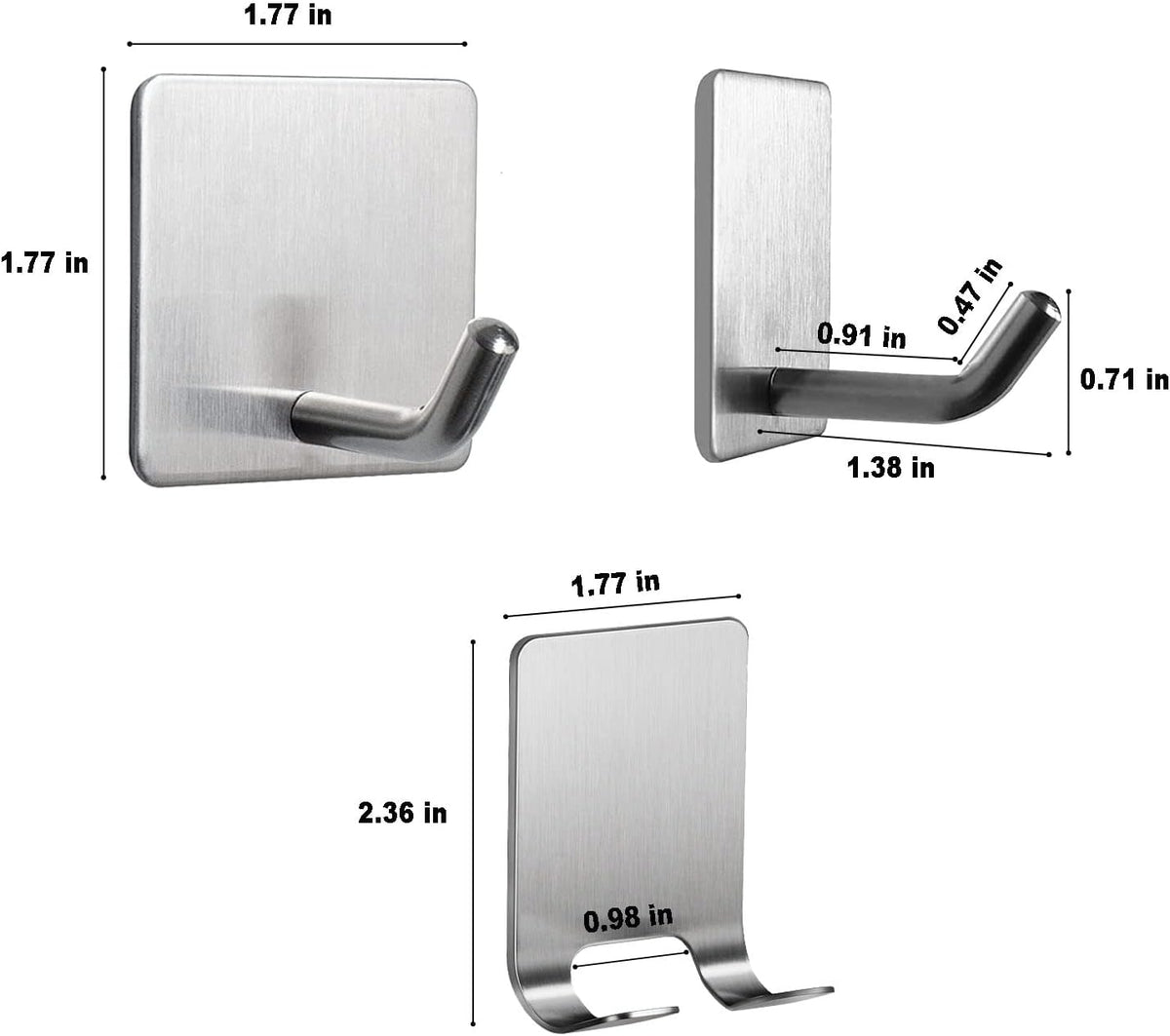 8 Pack Adhesive Hooks, 4 Pack Razor Holder for Shower and 4 Heavy Duty Waterproof Sticky Hooks for Hanging Towels, Loofah, Coat, Hat (Silver)