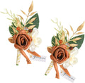 Lookein Set of 2 Terracotta Wedding Boutonniere for Men Artificial Flowers Wedding Groom Groomsmen Boutonniere for Wedding Ceremony Anniversary Formal Dinner Party