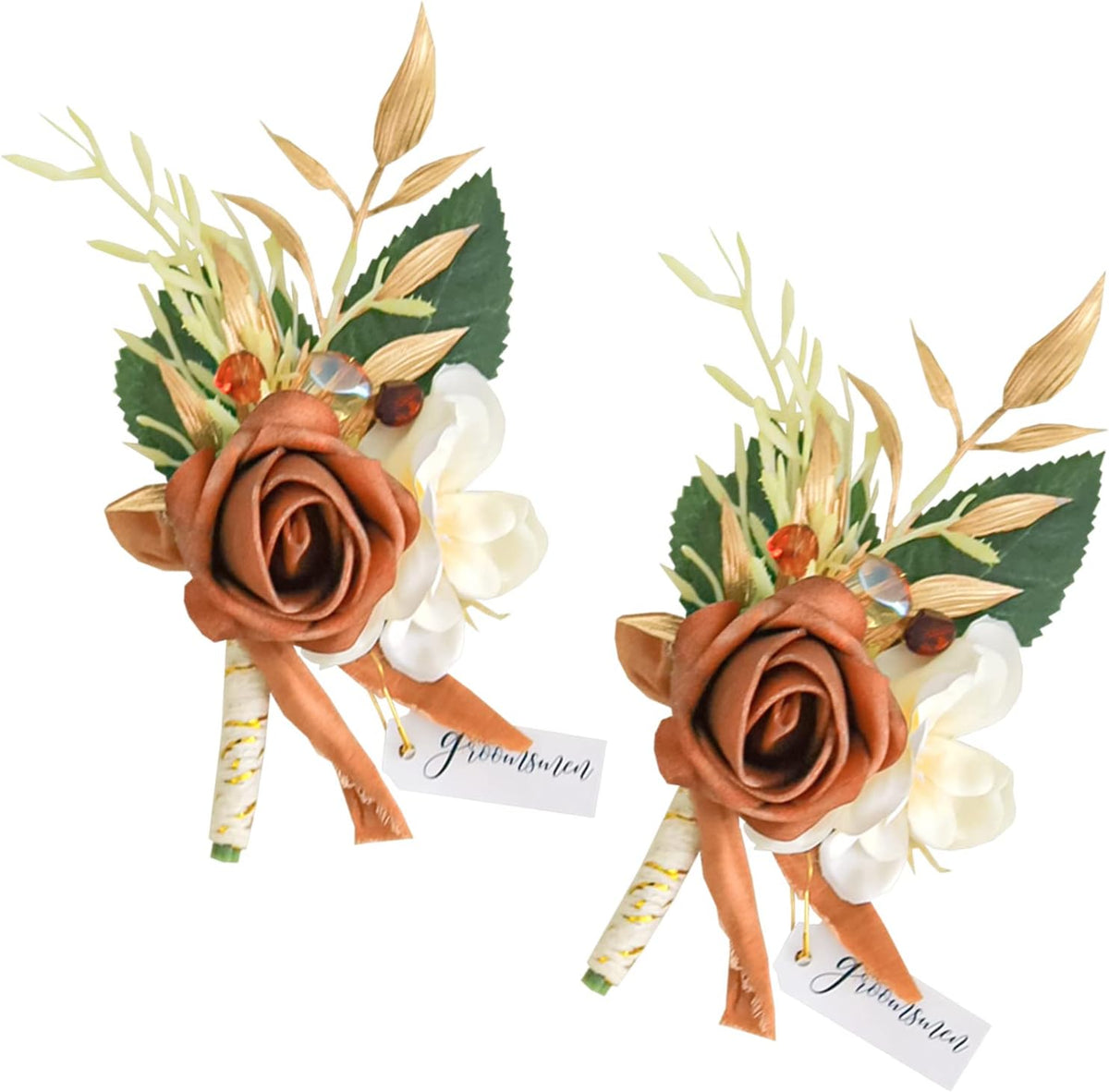 Lookein Set of 2 Terracotta Wedding Boutonniere for Men Artificial Flowers Wedding Groom Groomsmen Boutonniere for Wedding Ceremony Anniversary Formal Dinner Party