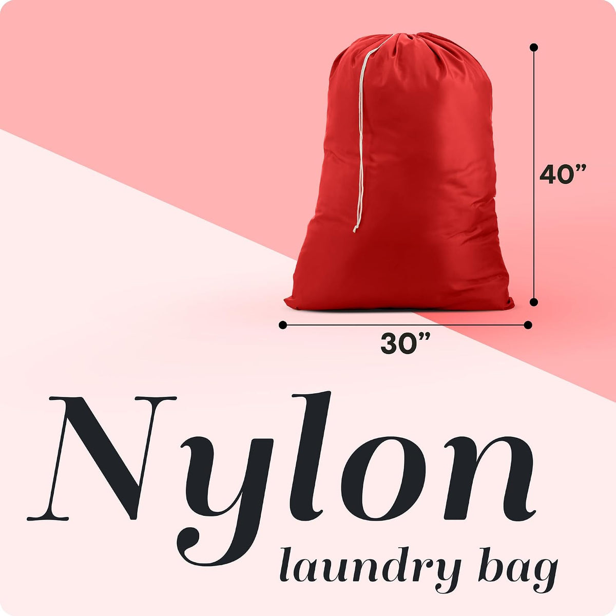 Handy Laundry Extra Large Heavy Duty Laundry Bag – Durable Nylon, Locking Drawstring, Machine Washable, Fits Hamper or Basket, Travel & Dorm Essentials, Holds Up to 3 Loads (Red)