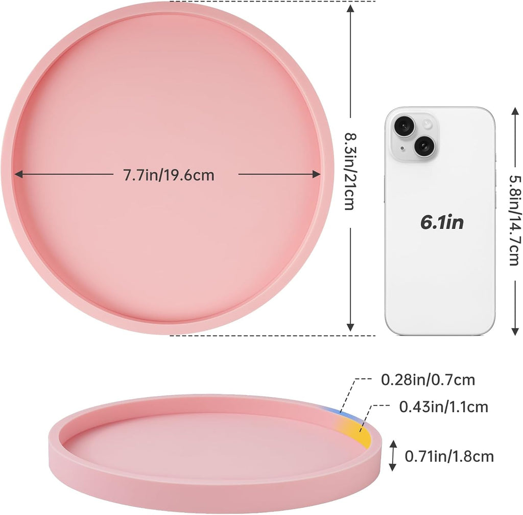NiHome Silicone Bathroom Vanity Tray Round Perfume Organizer 8.35in Pink