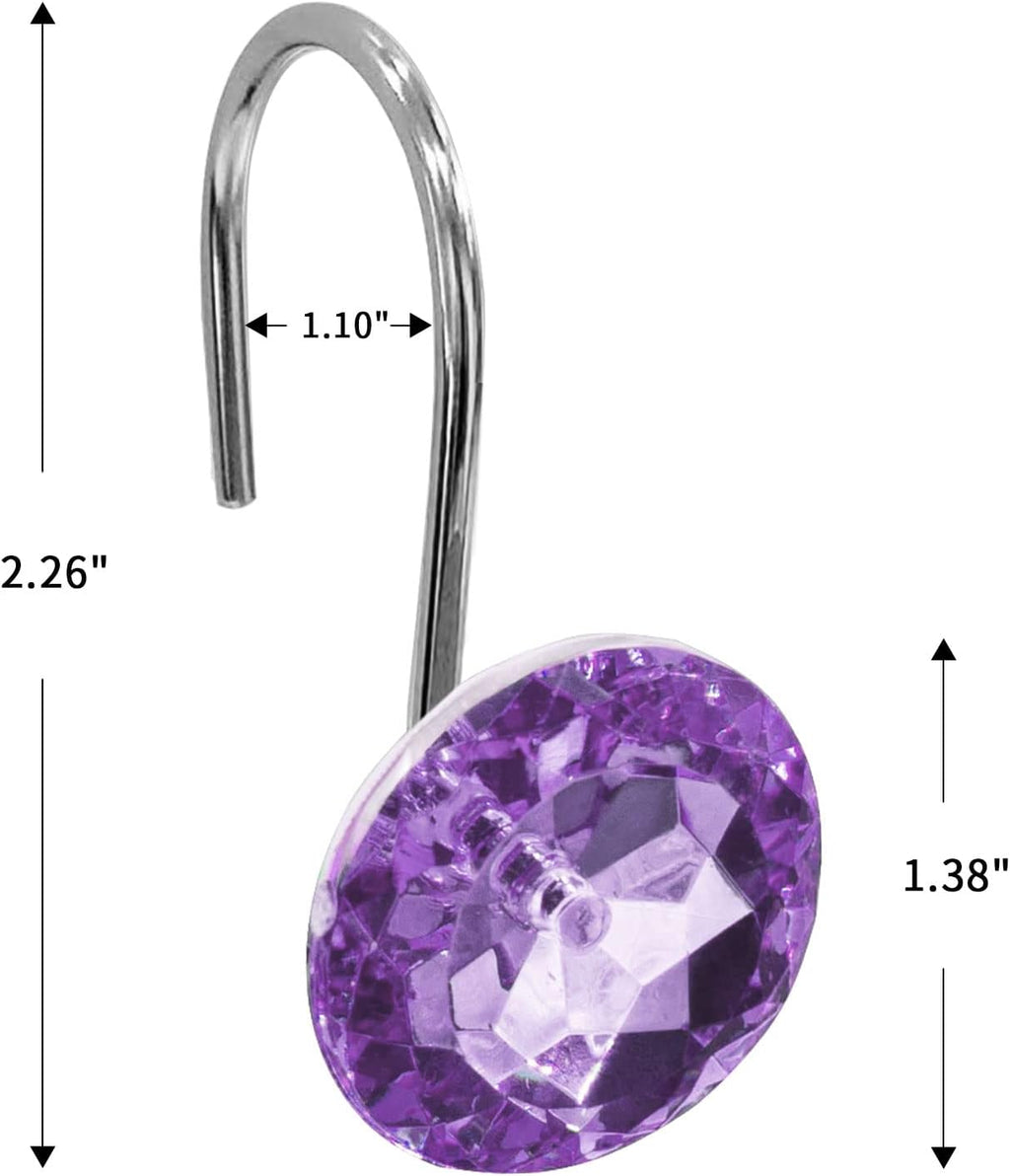 Crystal Diamond Round Shower Curtain Hooks Rings for Bathroom,Purple,12PCS