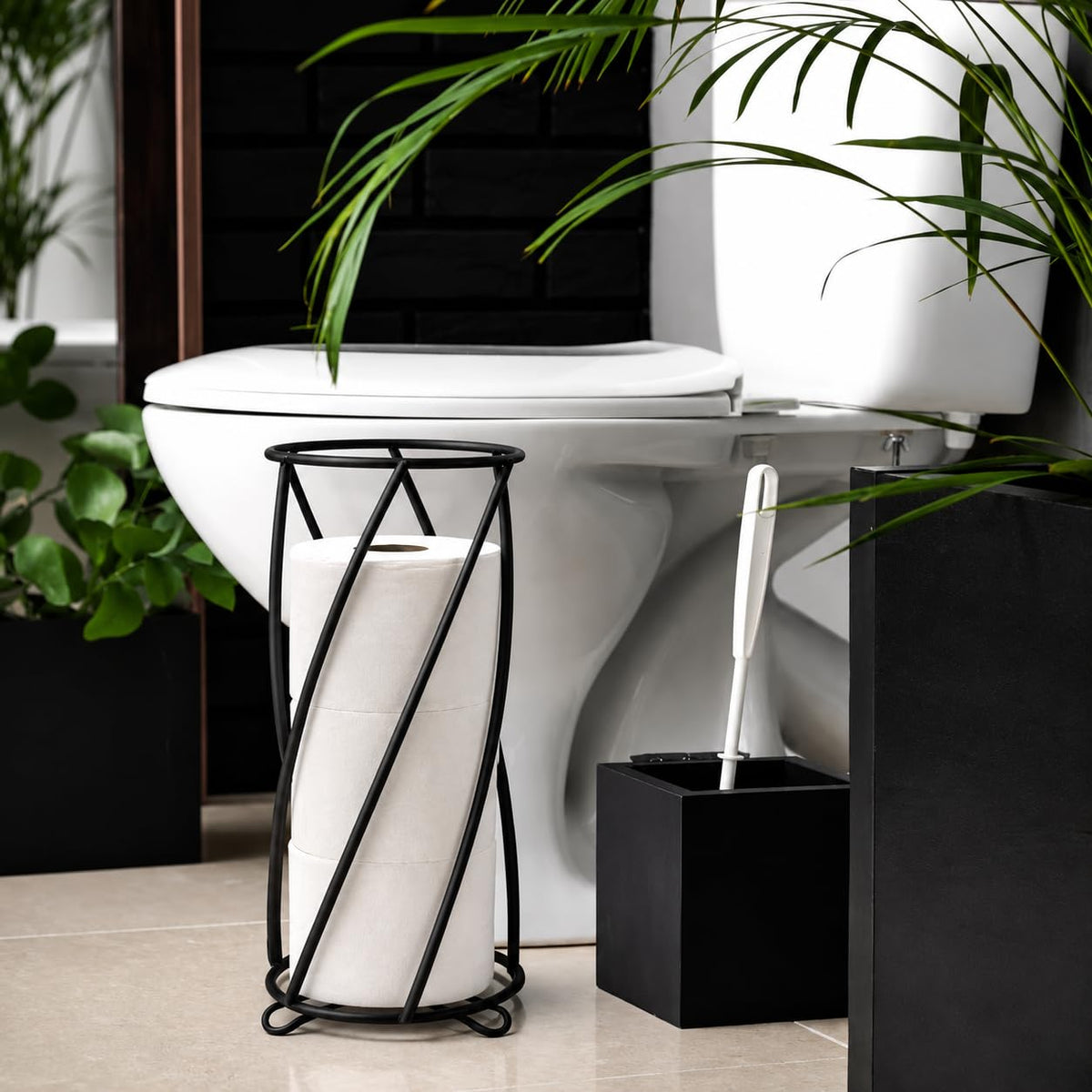BROOKSTONE, Stylish Toilet Paper Holder, Freestanding Bathroom Tissue Organizer, Minimalistic Storage Solution, Modern Trending Design [Holds MEGA Rolls]