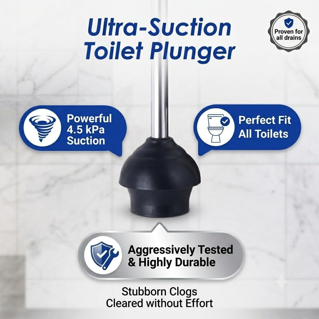 Stainless Steel Toilet Brush and Holder Set - Modern Toilet Brush and Plunger Set - Bathroom Essentials (White)