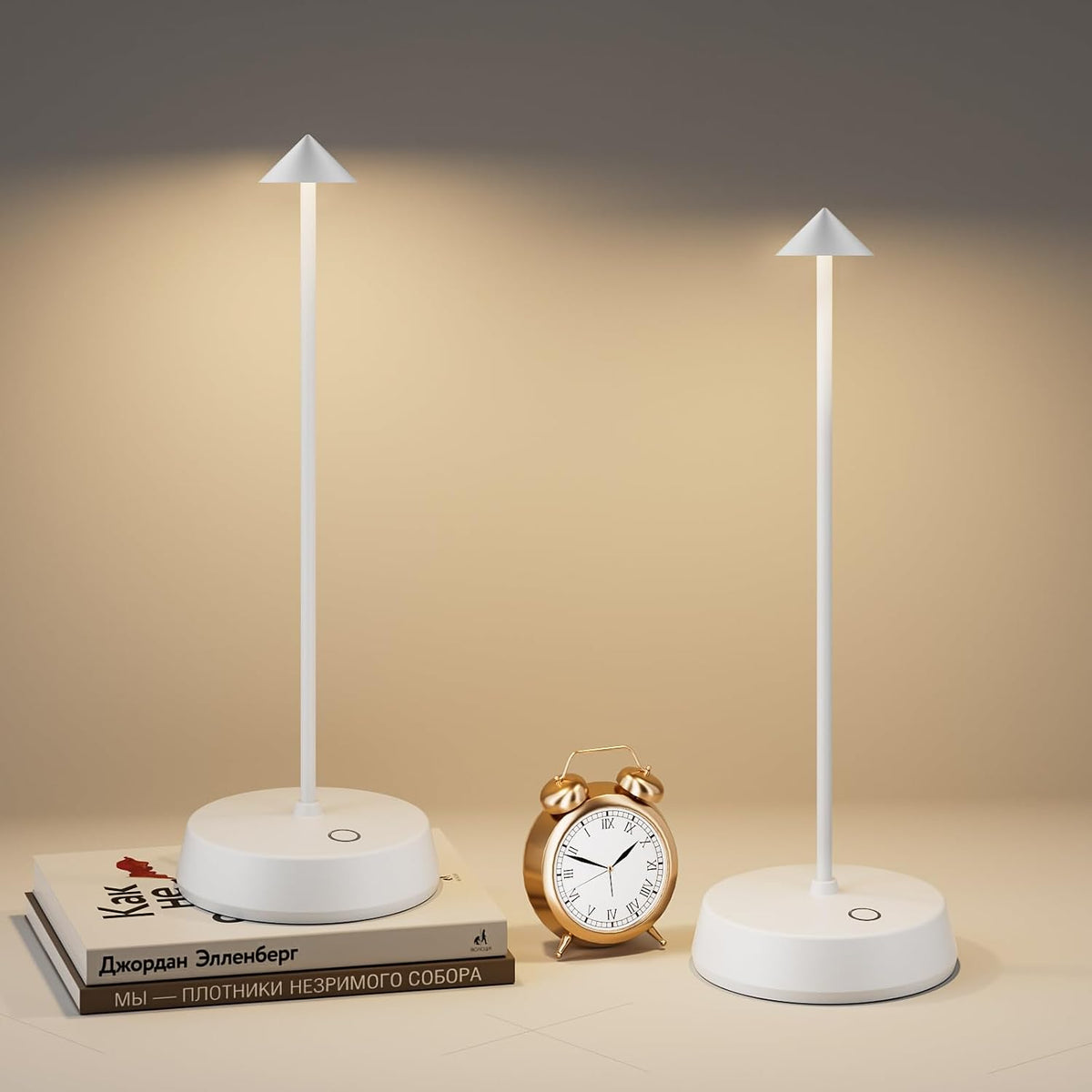 Cordless Table Lamps Rechargeable, 6000mAh LED Battery Operated Desk Lamp, Portable Outdoor Waterproof Touch Stepless Dimmable Wireless Table Light for Dining Restaurant Home Patio (White-2PC)