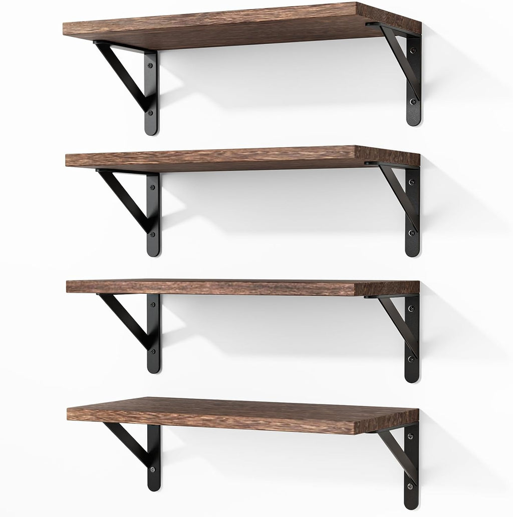 Fixwal Wall Floating Shelves for Home Decor (Brown, Set of 4, 16.5 Inch)