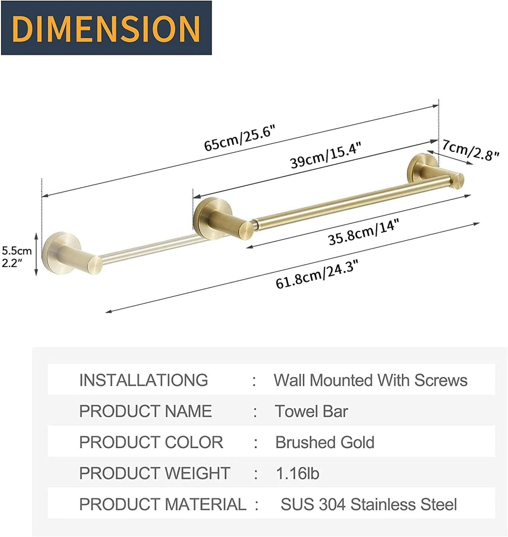 BESy Adjustable Towel Bar Towel Racks for Bathroom Rod Wall Mounted Gold