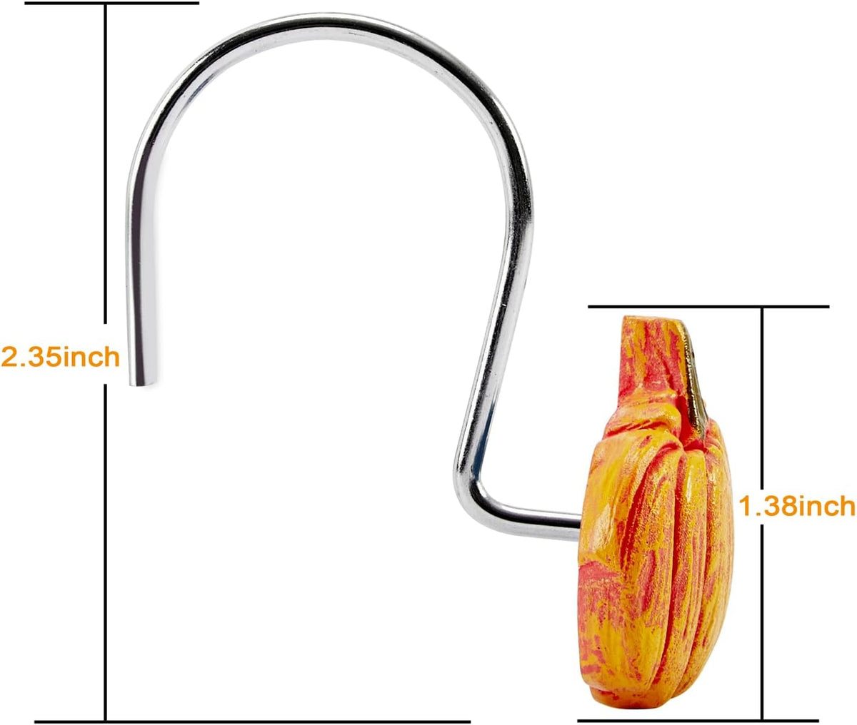 12PCS Cute Pumpkins Decorative Shower Curtain Hooks Rings for Fall Autumn Shower Curtains Bathroom Decorations Accessories Set, Metal Rustproof Thanksgiving Farmhouse Rustic Fall Shower Curtain Hooks