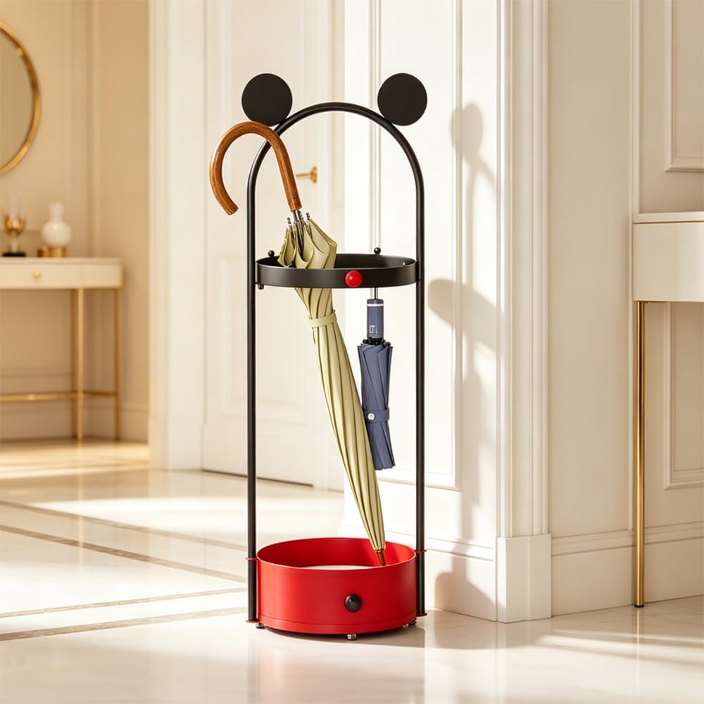 Umbrella Holder with Drip Tray & Hooks, Metal Umbrella Stand for Entryway