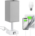 Touch Table Lamp for Bedroom - Dimmable, USB C+A, Grey Lamphade White Base