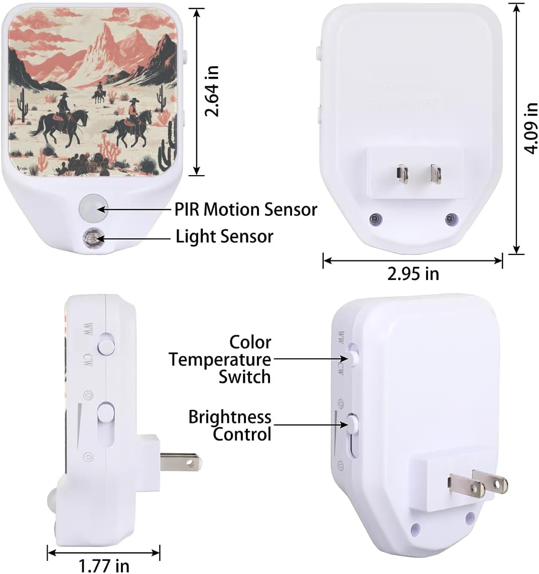 Honeybaby Motion Sensor Night Lights Western Cowboy Desert Nightlight Plug in Dusk to Dawn Motion Sensor Light Indoor LED Lights for Room Home Improvement