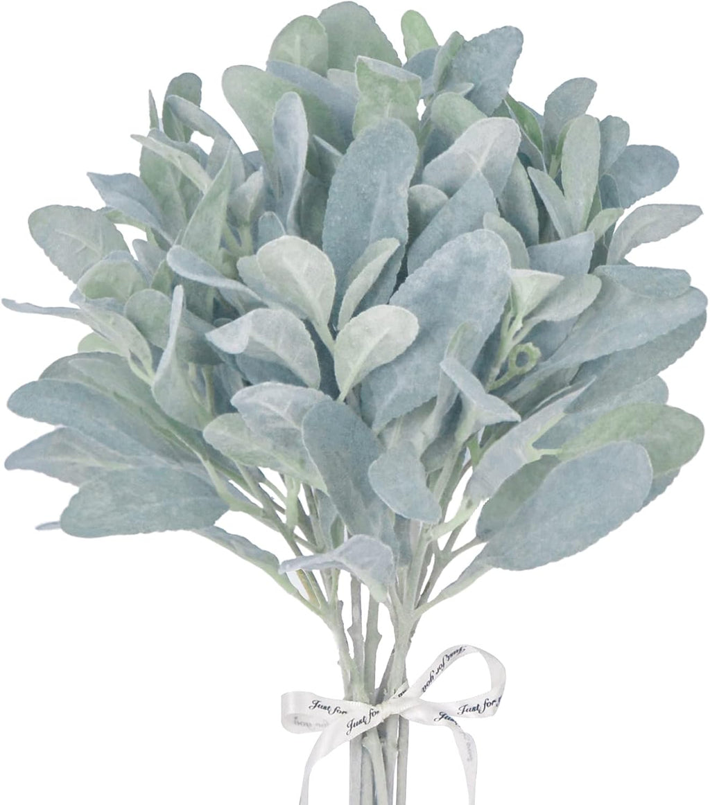 SUUKI 5Pcs Faux Lambs Ear Flocked Stems, Artificial Greenery Stems