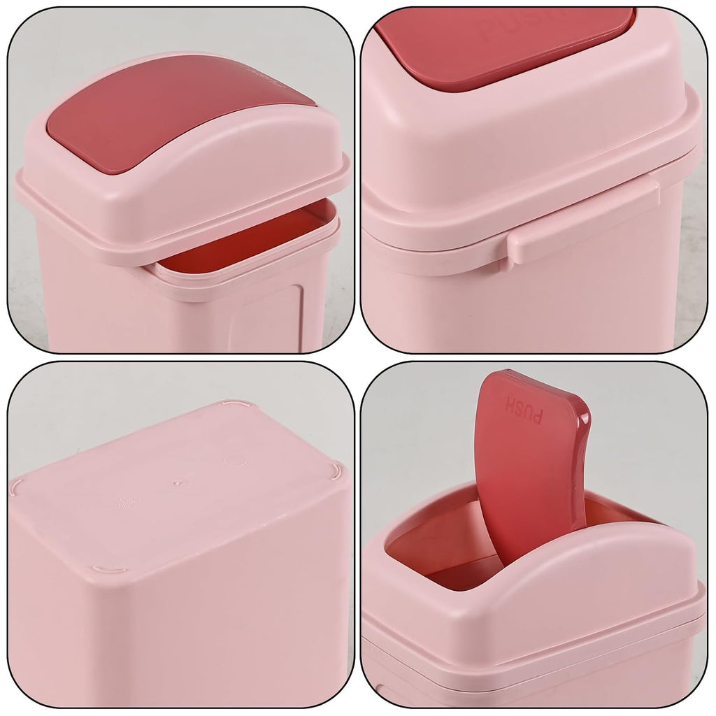 1.8 Gallon Plastic Swing Top Lid Trash Can, Small Garbage Can Pink