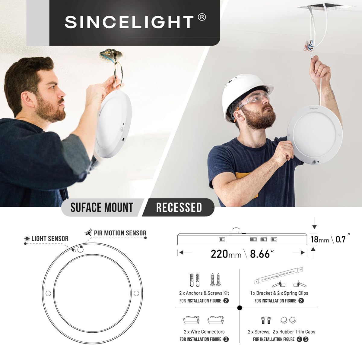 SINCELIGHT Ultimate LED Motion Sensor Ceiling Light (All in ONE), 3000K/4000K/6000K Warm to Cool Turnable, Multi-Mode, Dusk to Dawn & Movement Activated for Hallway/Porch/Closet, Pack of 1