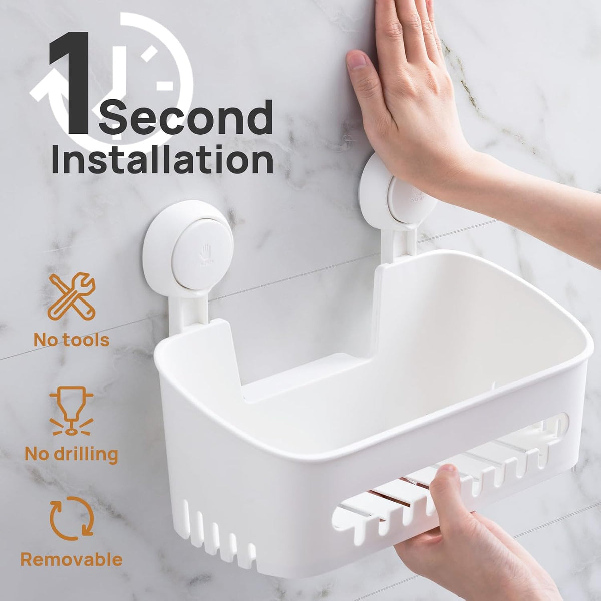 LEVERLOC Shower Caddy Suction Cup,Shower Organizer Bathroom Shelf