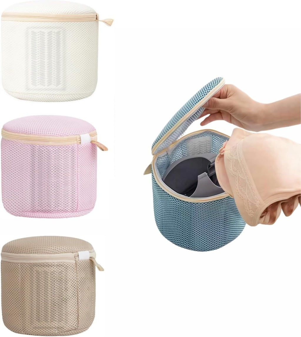 4 Pack Bra Washing Bags for Laundry, Large 7x6in Delicate Underwear Laundry Bags with 3D Structure, Double Frame Support, Soft Side Panels, Thick Mesh(4, Beige & Green & Pink & Yellow)