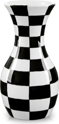 Black and White Ceramic Vase 11" Checkered Flower Vase with Wide Mouth