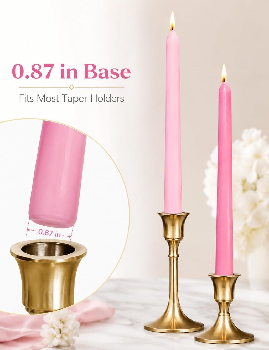 Gradient Hot-Pink Taper Candles for Wedding Valentine's Day