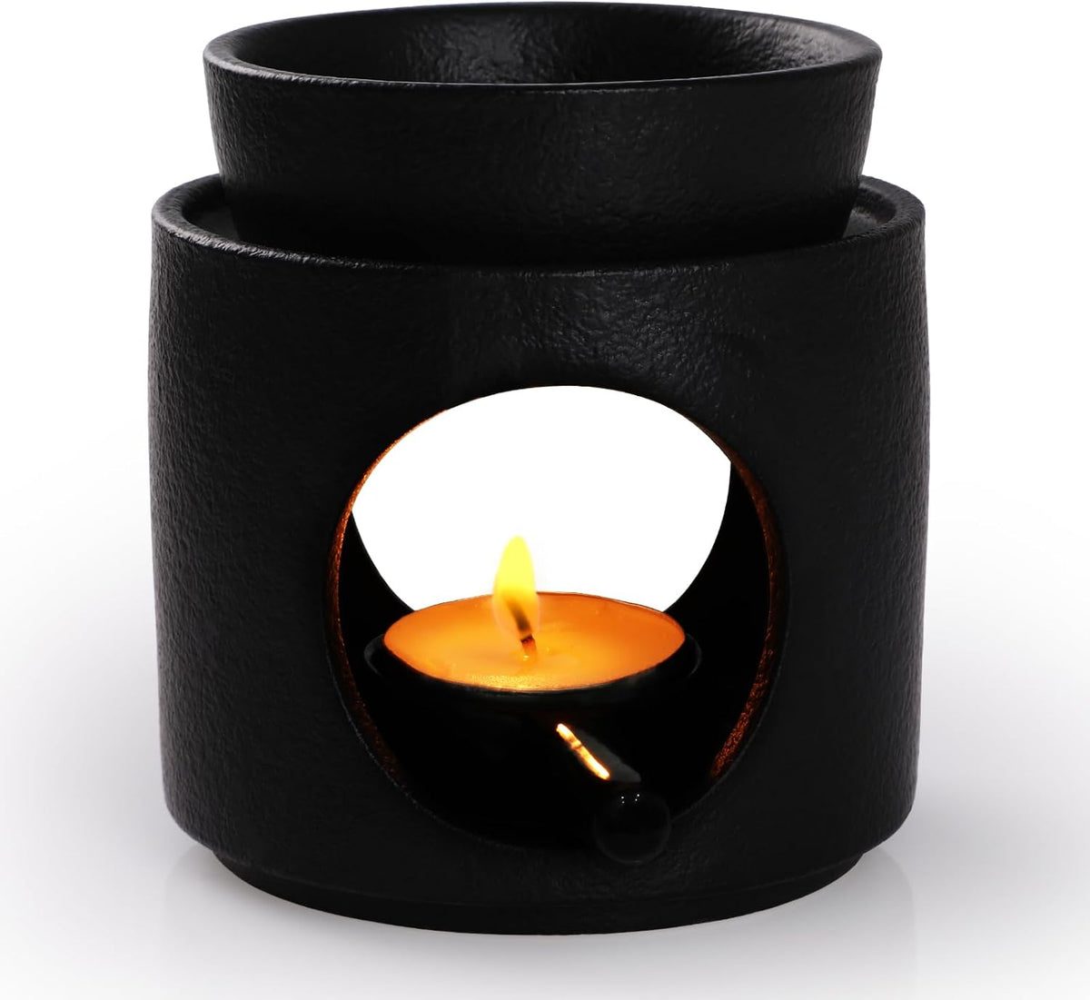 WD&CD Wax Melt Ceramic Oil Burner Black, Aroma Diffuser Essential Oil Burner Aromatherapy Wax Burner with Tealight Holder, Home Bedroom Decor