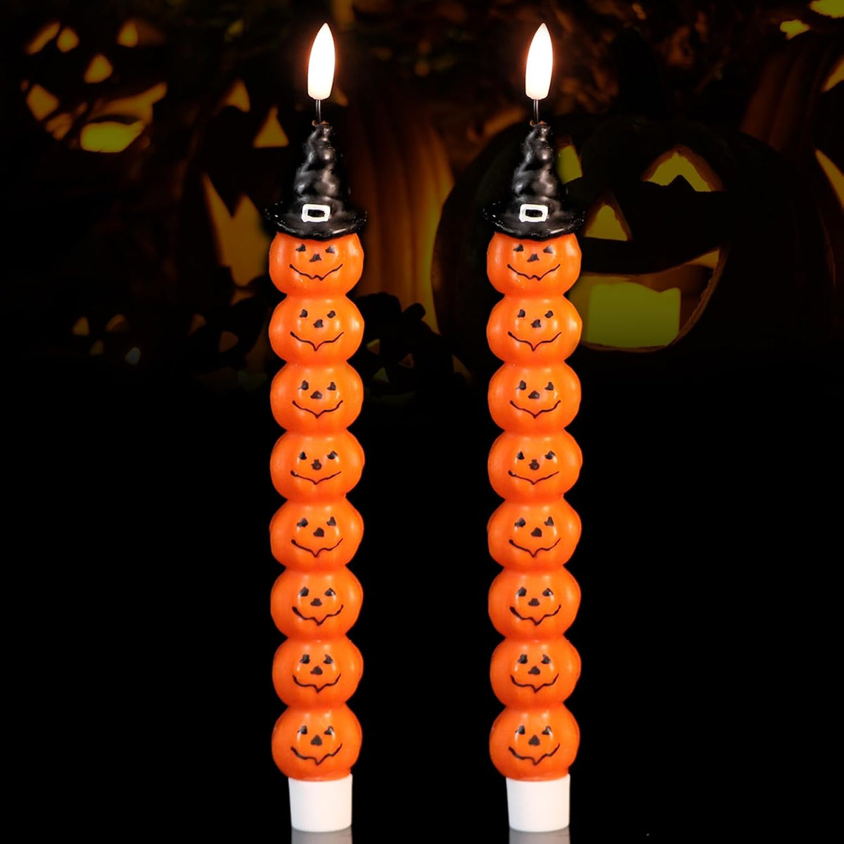 Halloween Pumpkins Flameless Taper Candles with 6H Timer
