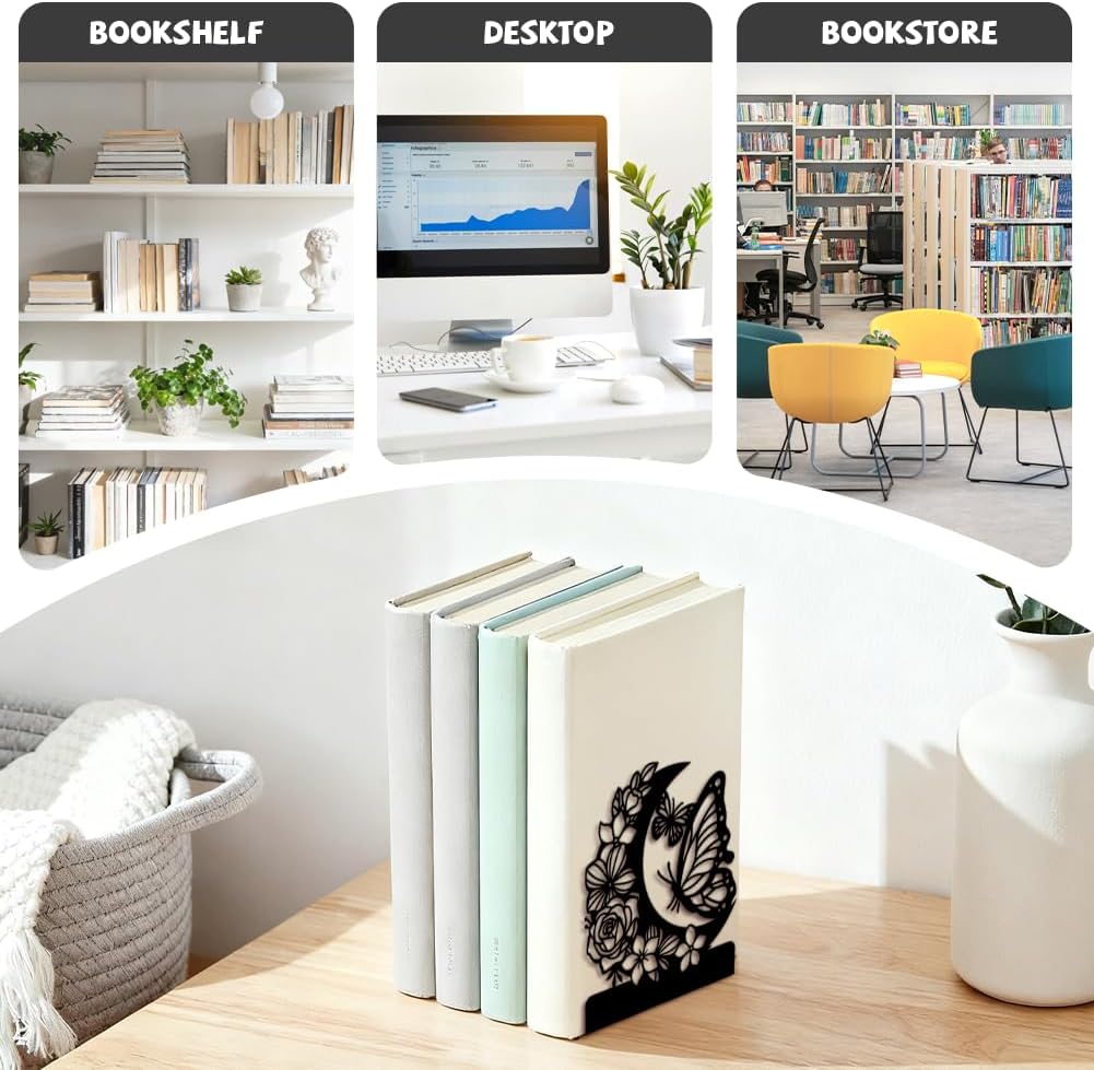 Peacoblue 4.7"x3.5"x5.5" Metal Bookends, Heavy Duty Book Ends for Shelves