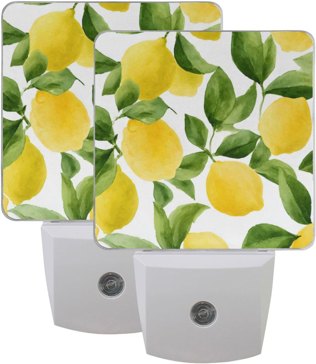 ALAZA 2 Pack Lemon Fruit Leaves Watercolor LED Night Light Dusk to Dawn Sensor Plug in Night Home Decor Desk Lamp for Adult