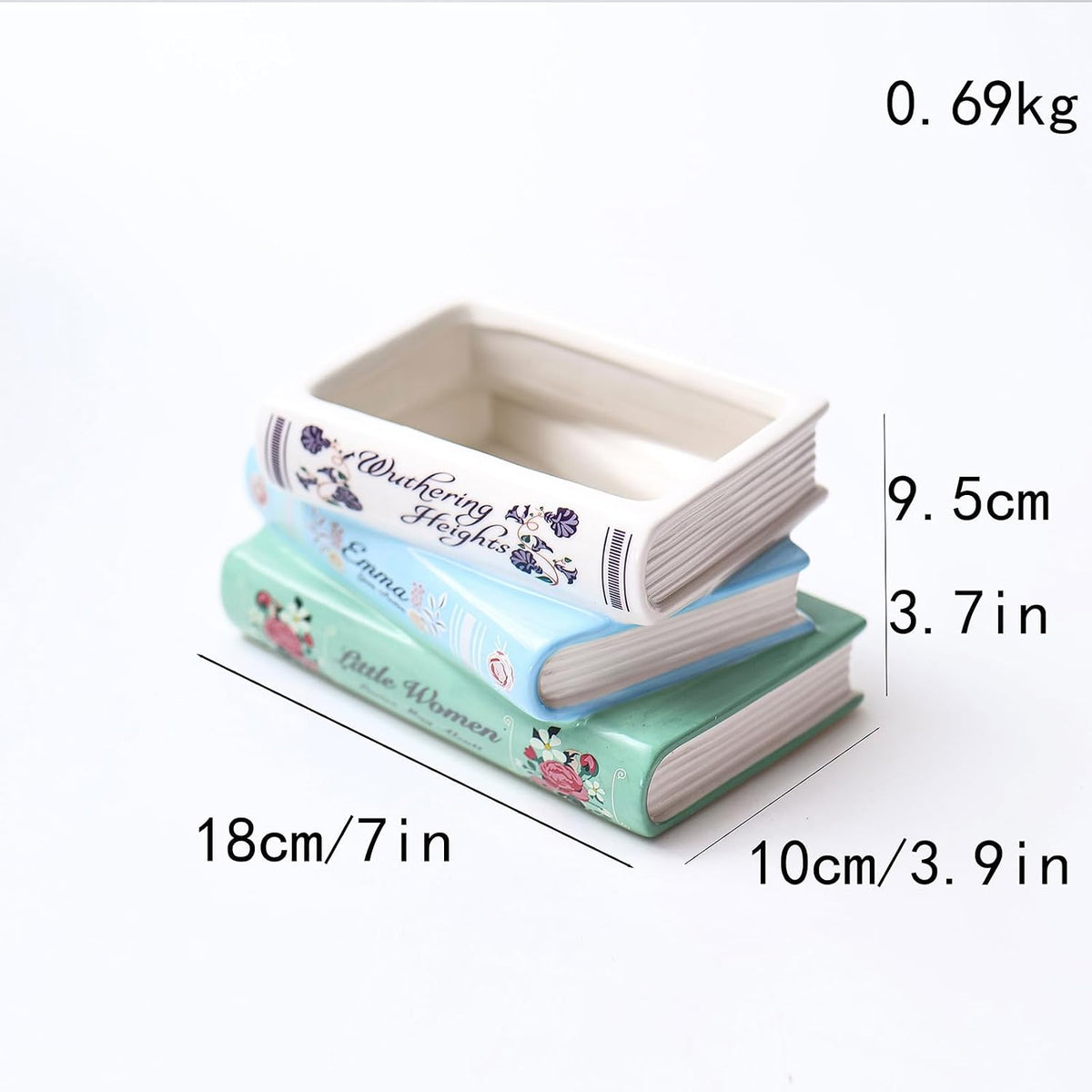 Book Vase for Flowers - 7" Ceramic Literary Planter, Modern Artistic Bookshelf Decor with Cultural Style - Unique Gift for Book Lovers