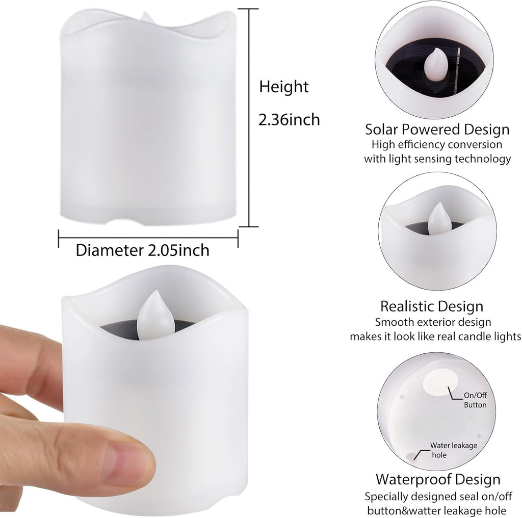 Solar Candles Outdoor Waterproof, 8pcs Rechargeable Dusk to Dawn Little Votive Candles, Flameless Flickering Solar Tea Lights for Patio Yard Deck Pathway Window Outdoor Lantern Decor (Warm White)