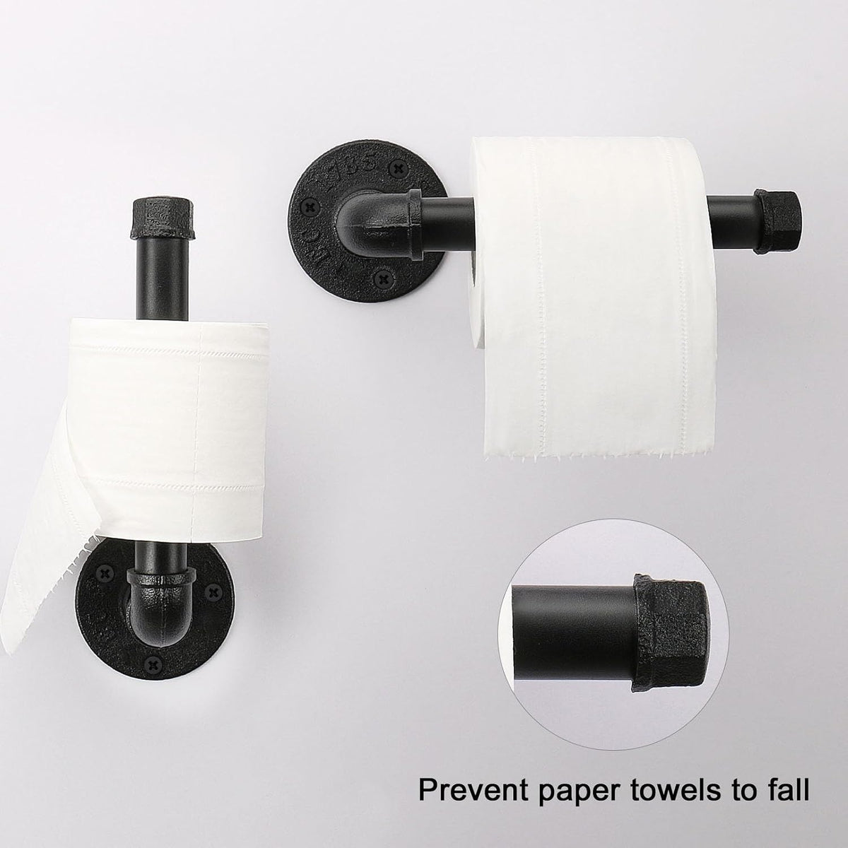 Industrial Pipe Toilet Paper Holder, Heavy Duty DIY Vintage Rustic Iron Farmhouse Style Roll Tissue Wall Mount Paper Holder Towel Racks with Hardware for Bathroom, Kitchen, Bedroom (1, Black)
