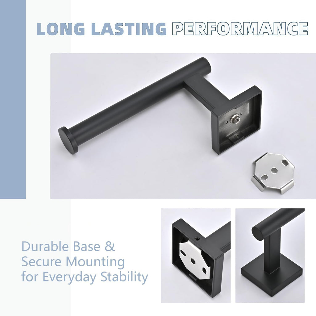 Toilet Paper Holder Set with 2 Robe Hooks, Matte Black