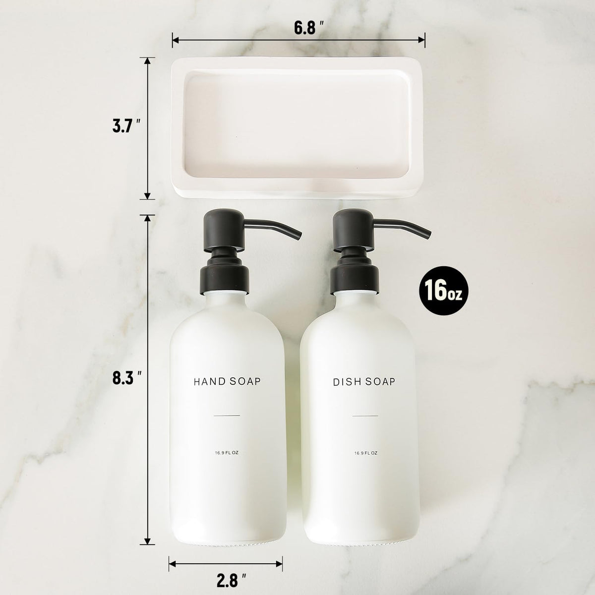 Prus Waso Kitchen Soap Dispenser Set, White Soap Dispenser with Black Stainless Steel Pump, Perfect for Modern Kitchen Decor. (White)