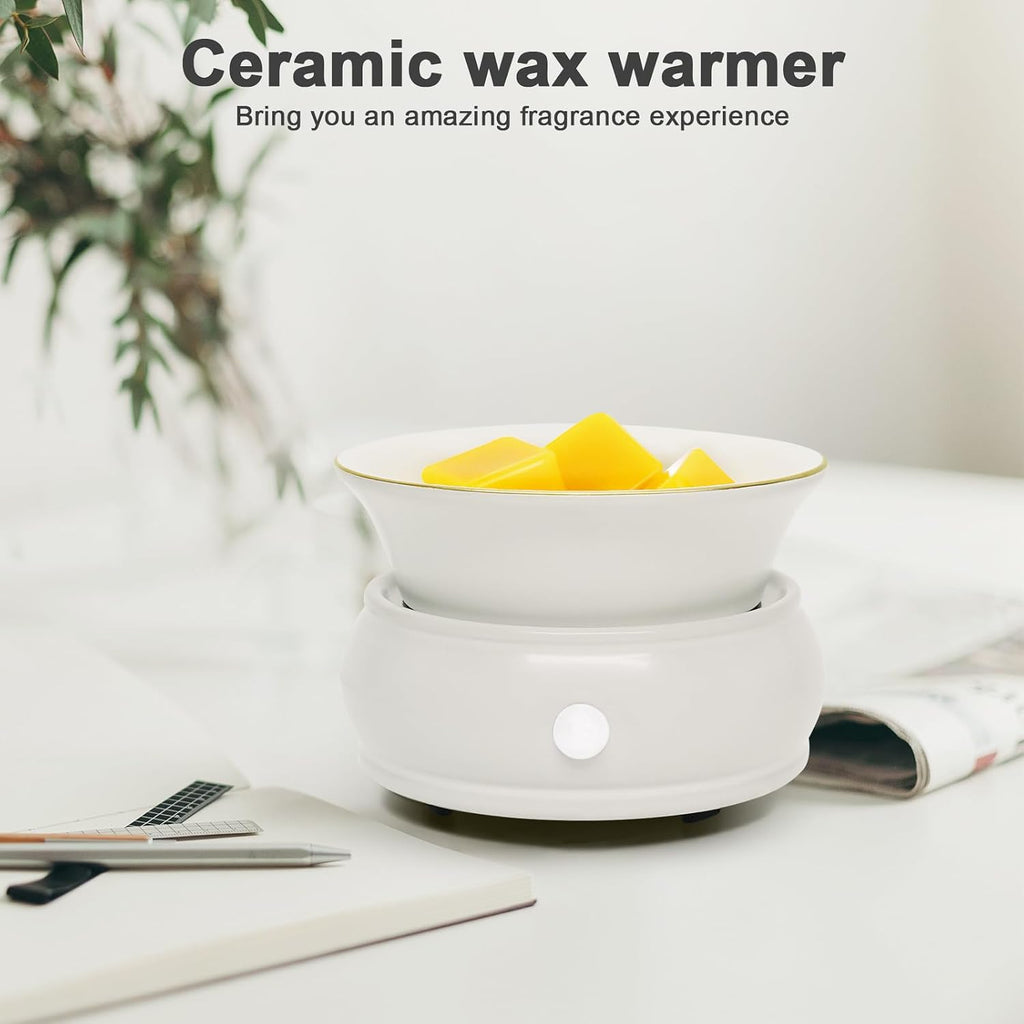 Bobolyn Wax Melter Candle Warmer with Timer - Ceramic Electric Scented Wax Melts Warmer 4-in-1 Candle Burner Melter Timer Adjust Fragrance Intensity Auto Shut Off for Home Office Bedroom Gift & Decor