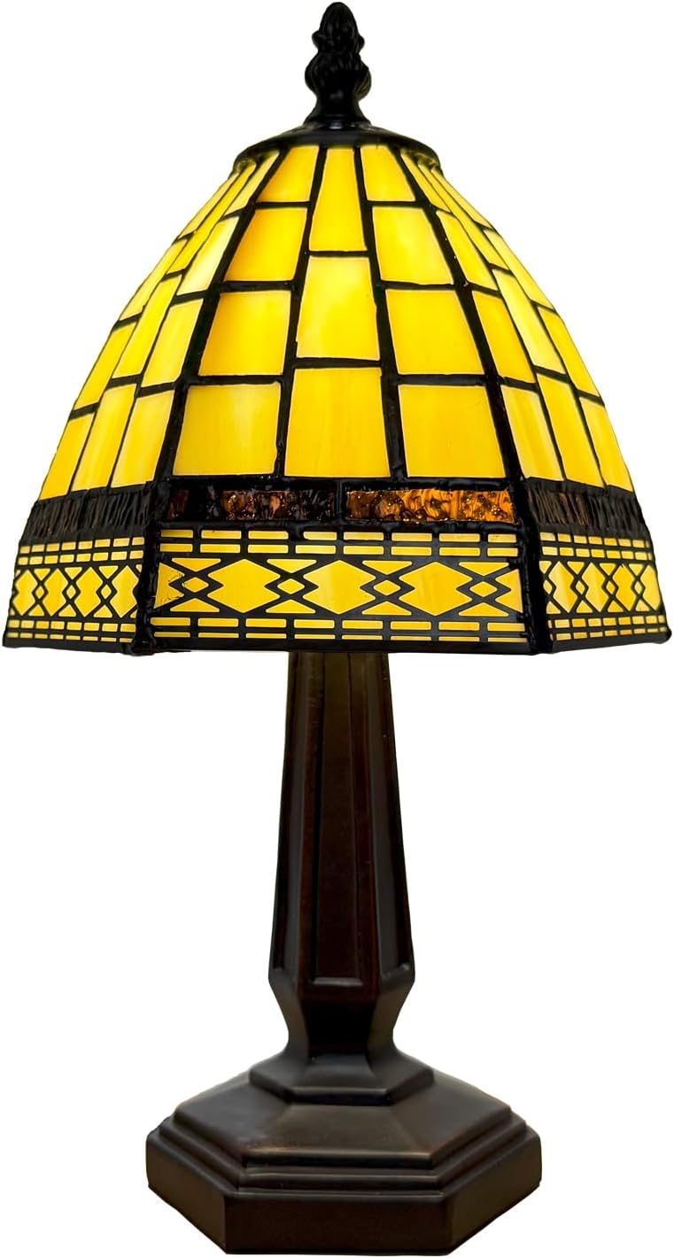 Tiffany Small Table Lamp for Living Room,3 Color Temperature Gold Stained Glass Table Lamps for Dining Room,6X6X13Inch Bedroom Bedside Nightstand Night Light for Bedroom W/LED Bulb