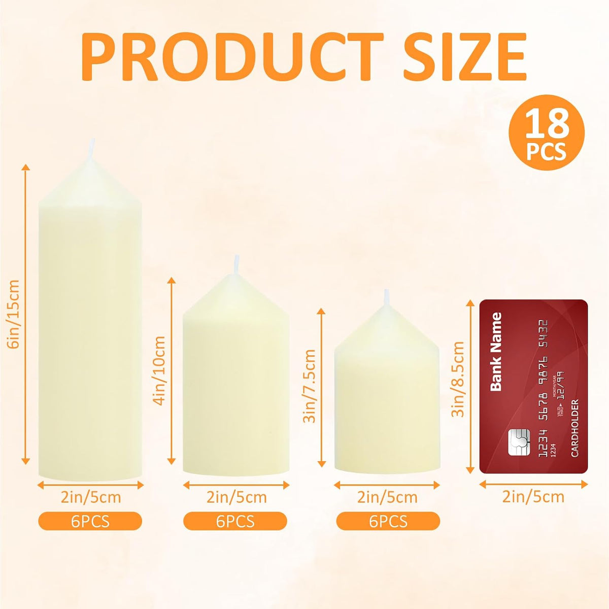 18 Pack Ivory Pillar Candles Bulk Set, 2x3 2x4 2x6 Inch - 6 Each Size, Dripless Smokeless Clean Burning for Wedding Centerpieces, Home Decor, Church, Romantic Ambiance！