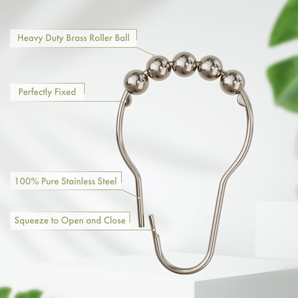 Amazer Shower Curtain Hooks, Decorative Shower Curtain Hooks Smooth, 12pcs Shower Hooks and 13ft Clear Curtain Hooks Prevents Shower Hooks from Snagging