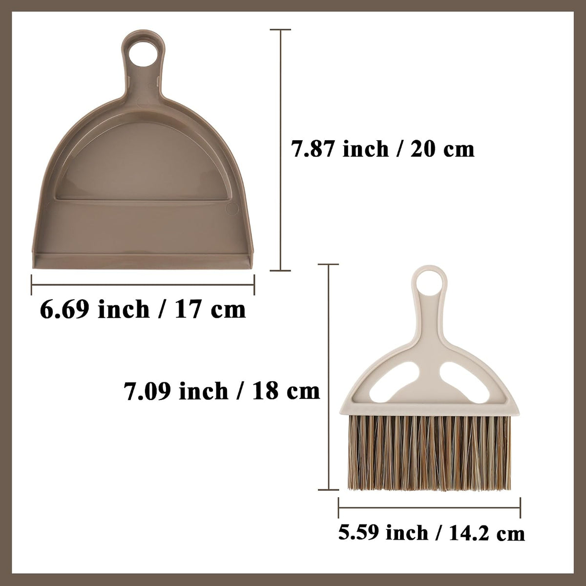 Mini Broom and Dustpan Set, Compact Hand Brush Dust Pan Combo for Desk, Keyboard, Car Interior, Countertop, Cat Litter, Small Space Cleaning, Brown