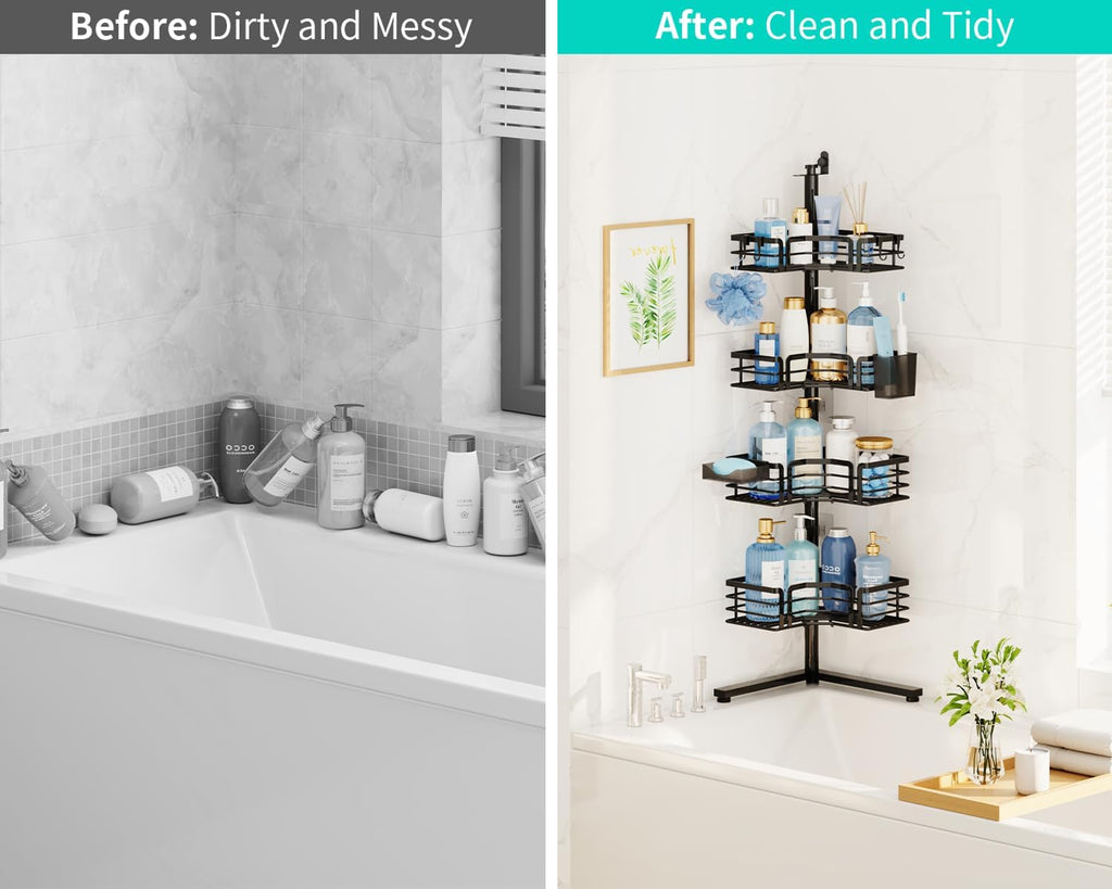 HapiRm Corner Shower Caddy Stand - 4-Tier Adjustable Shower Shelves, Black