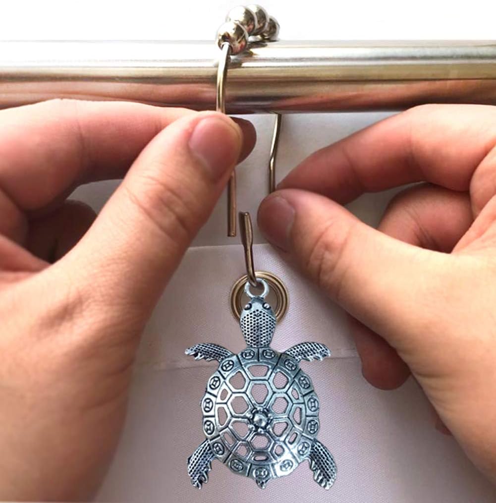 Sea Turtles Shower Curtain Rings Silver Shower Hooks for Shower Curtain