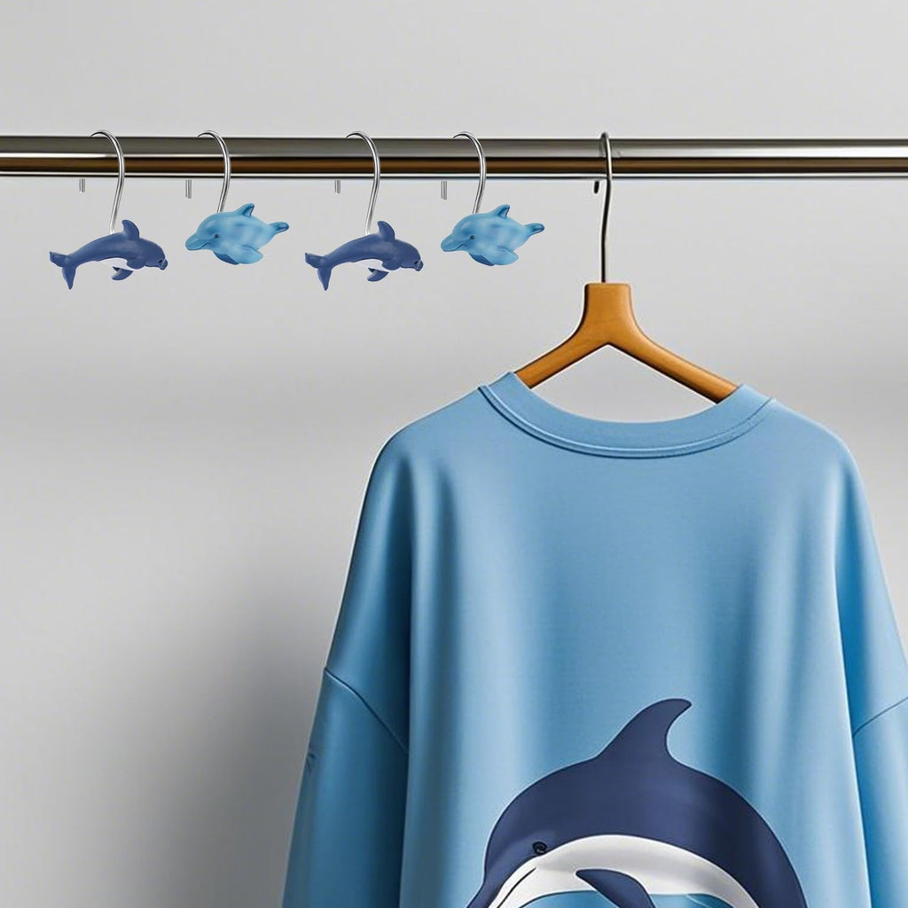 12 PCS Dolphins Shower Curtain Hooks Nautical Shower Curtain Hooks Shower Curtain Rings Rust Proof Beach Theme Bathroom Decor for Bathroom Bedroom Baby Living Room, Kids Bathroom Decor