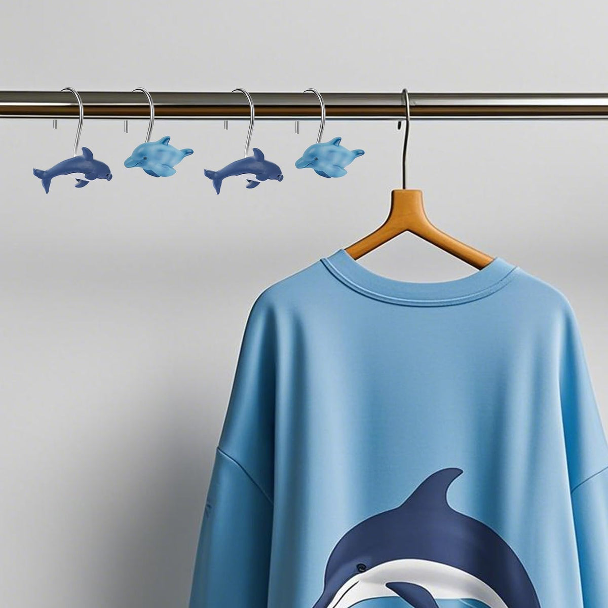 12 PCS Dolphins Shower Curtain Hooks Nautical Shower Curtain Hooks Shower Curtain Rings Rust Proof Beach Theme Bathroom Decor for Bathroom Bedroom Baby Living Room, Kids Bathroom Decor