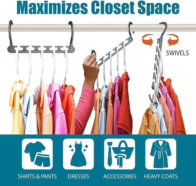 Wonder Hanger Max 30-Pack Space Saving Hangers, Reinforced Hooks Swivels 360°, Cascading Hanger, College Dorms & Storage Closet Organizer, Fully Assembled – Grey